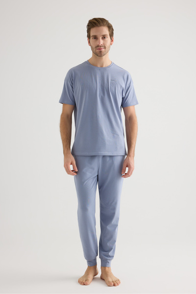 Syah Erkek Pamuklu Kısa Kollu Uzun Pijama Takımı