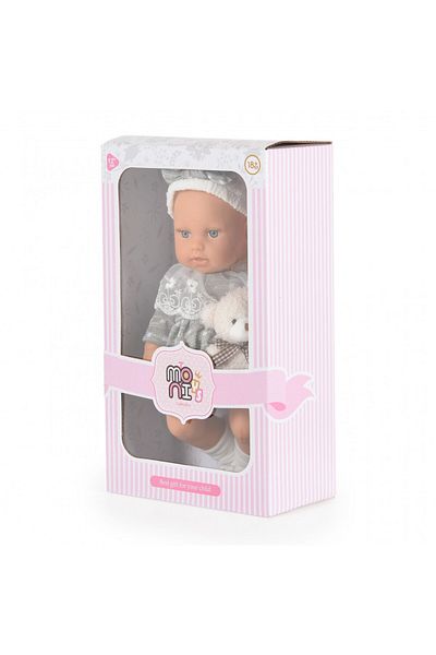 Moni Baby doll Doll Bear & Baby with plush toy and pacifier, gray coat, hat and socks, di