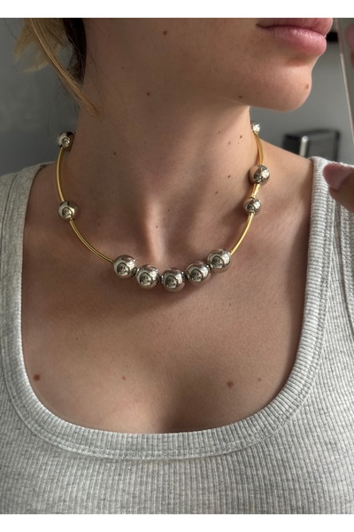 KİLİGİSTANBUL Gold& Silver Large Bead Necklace