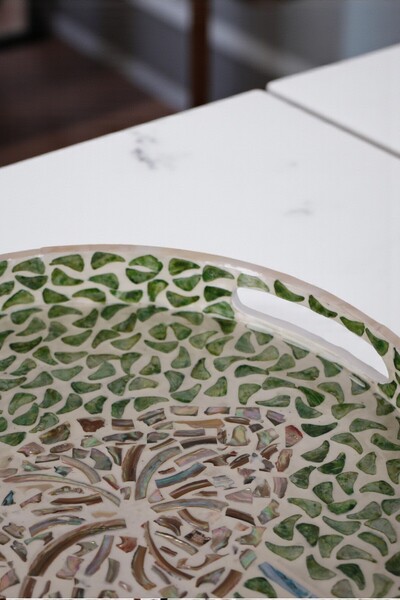 oceanpoint Mosaic Tray, Handmade Decorative & Serving Tray, Green Mosaic, 35 cm