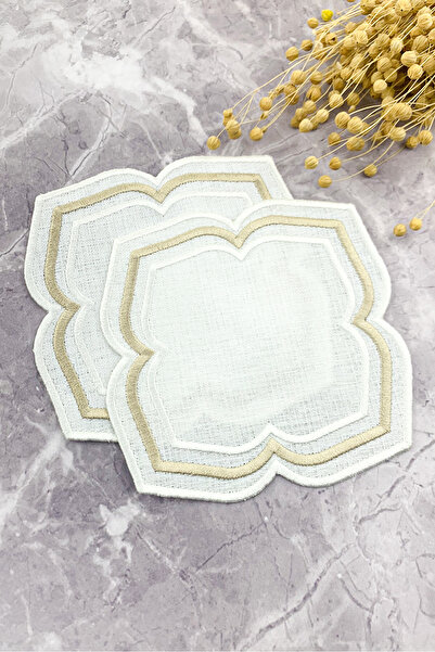 WEARE2 White Beige Colored Moonrise Embroidered 2-Piece Cocktail Napkin