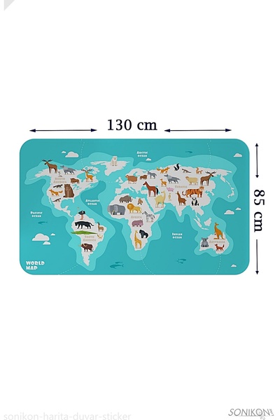 SONİKON LİNE Educational World Map World Atlas Kids Room Wall Sticker, Decorative, 3785