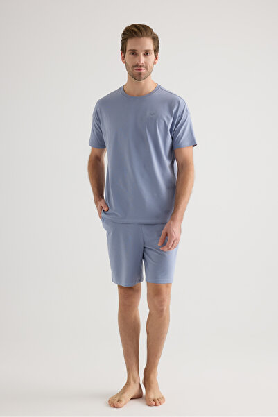 Syah Erkek Pamuklu Kısa Kollu Şortlu Pijama Takımı