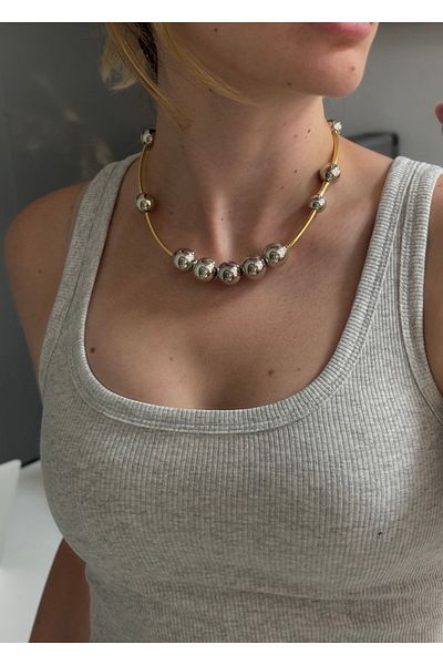 KİLİGİSTANBUL Gold& Silver Large Bead Necklace