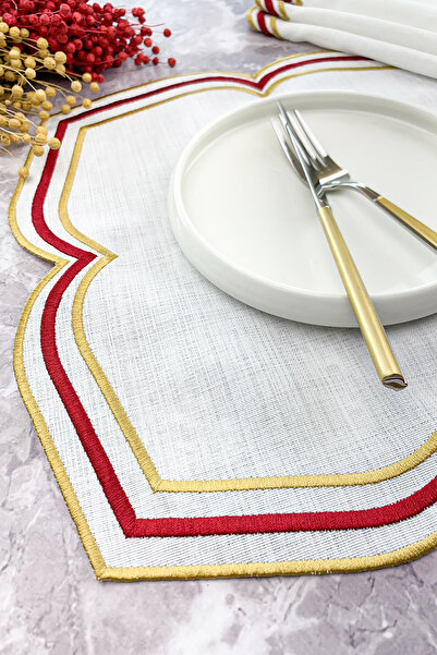 WEARE2 Burgundy Gold Colored Moonrise Embroidered 6 Pieces American Service