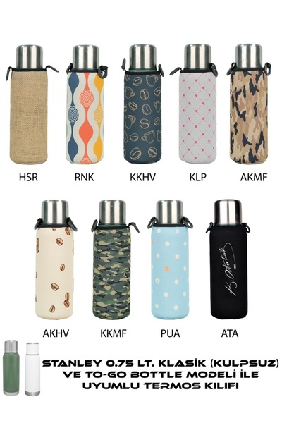 Safir Kamp Stanleye Klasik (Kulpsuz) 0.75 Lt. ile Uyumlu Omuz Askılı Termos Kılıfı