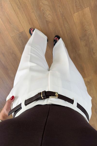 BİRCANÇİL Zr Geyta White Self Belted Leg Detail Trousers