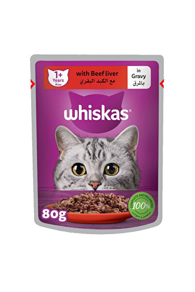 Whiskas Beef in Gravy Cat Food, Pouch, 80g