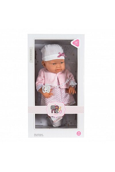 Moni Baby girl doll 41cm Light pink with dress, hat, bolero and pacifier