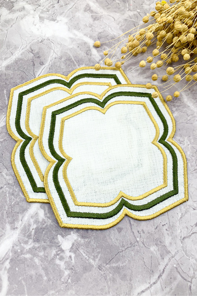 WEARE2 Khaki Gold Colored Moonrise Embroidered 2-Piece Cocktail Napkin
