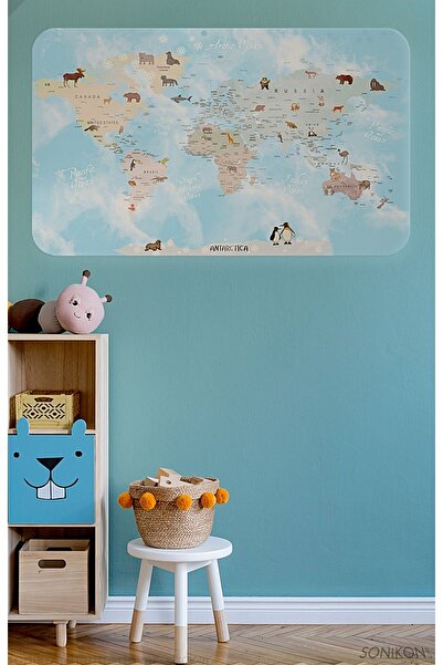SONİKON LİNE Educational World Map World Atlas Kids Room Wall Sticker, Decorative, 3828