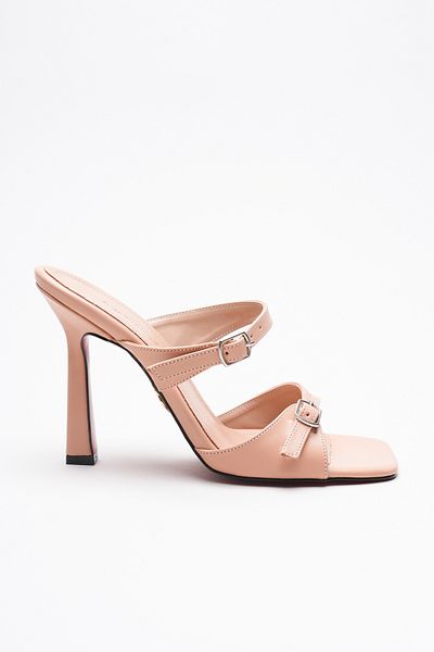 Ayakkabı Ateşi Women's Double Strap Buckle Heeled Slippers Rona Nude Skin
