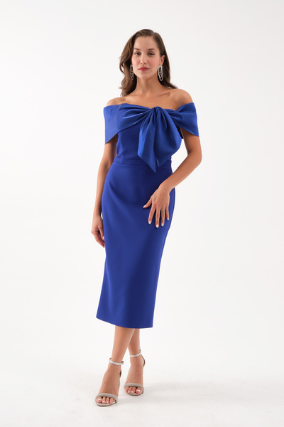 Lafaba Kadın Saks Yaka Detaylı Söz Nişan Nikah Abiye Elbise