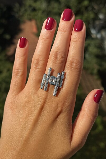 TAKIŞTIR Silver Color Stone Detailed Adjustable Ysx Ring
