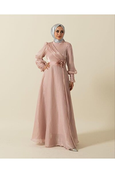 Stilife 3067 Sleeve Pleated Belt Rose Dress