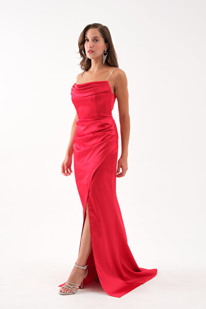 Lafaba Women's Red Stone Strap Long Promise Engagement Evening Dress