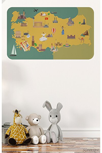 SONİKON LİNE Educational Children's Room Turkey Map Wall Sticker, Decorative, 3873