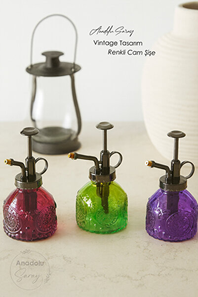 Anadolu Saray Vintage Designed Colored Glass Decorative Bottle Soap Dispenser Plant Watering or Cologne Bottle