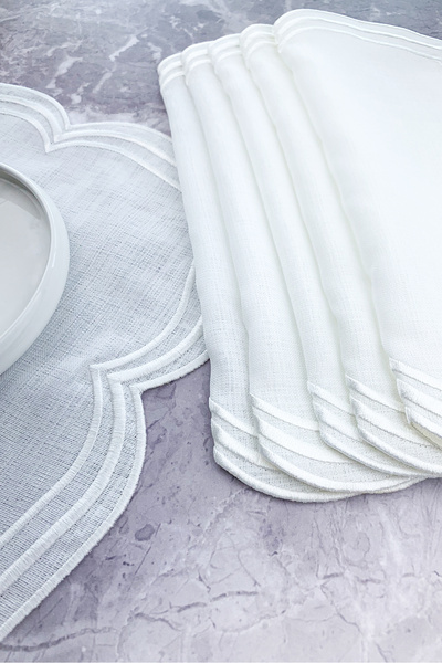 WEARE2 White Colored Moonrise Embroidered 12 Piece Set (6+6) American Service and Cocktail Napkin