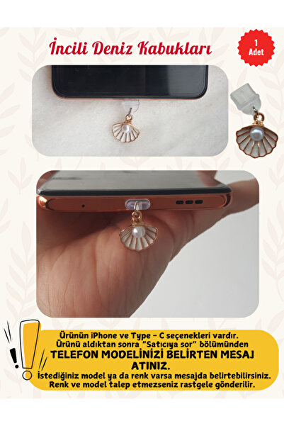 MUTLUYÜZ İncili Deniz Kabukları Telefon Şarj Portu Toz Tıpası Süsü, Telefon Aksesuar, Charm, Hediyelik