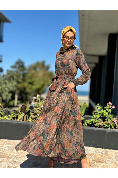 MissWhence Jacquard Patterned Silk Shirt Dress 36515