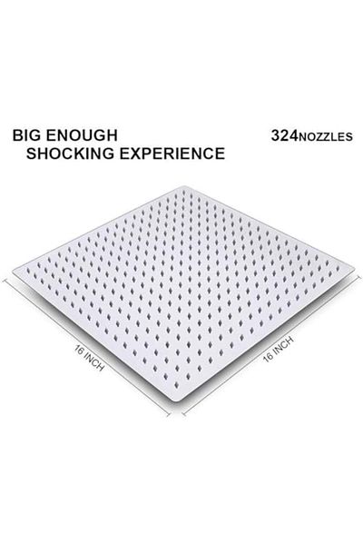 fitto Rain Shower Head, 16 Inch Square High Flow Stainless Steel Shower Head