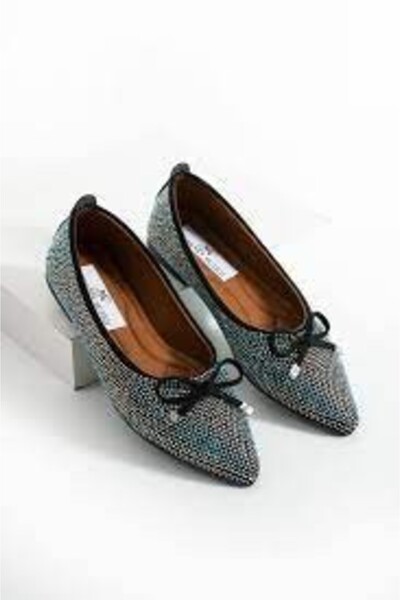 BEEMU Sarra Black Satin Embroidered Ballerina Shoes