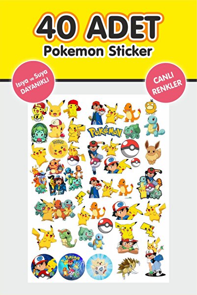 Piksel Grafik Pokemon 40 Adet Çıkartma Sticker Seti - Kalem, Laptop Defter Su...