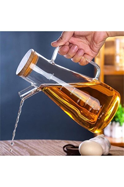 ÖZEL HOME 900ml Borosilikat Cam Master Chef Model Yağdanlık [Bambu Kapaklı]