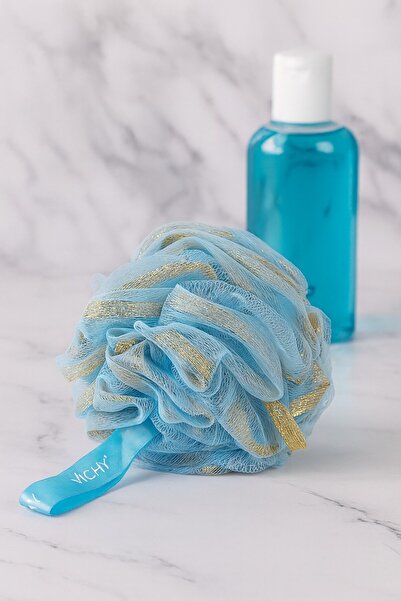 Vichy ليفة استحمام لامعة باللون الأزرق |   منشفة استحمام فعالة من الفوم الكثي...