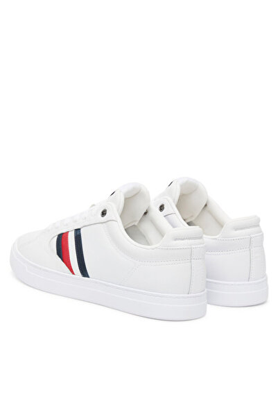 Tommy Hilfiger Férfi zászlós logó, lapos és kényelmes talpú, 100% bőrből készült fehér tornacipő FM0FM05628-YBS