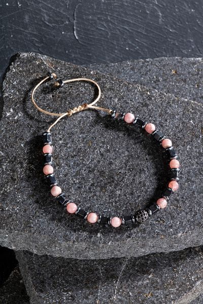 OSMANLI DOĞAL TAŞ Certified Rhodochrosite, Hematite Zircon Apparatus Natural Stone Macrame Bracelet