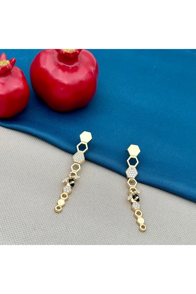 Opia Takı & Aksesuar Bee Zircon Stone Honeycomb Dangle Imported Earrings