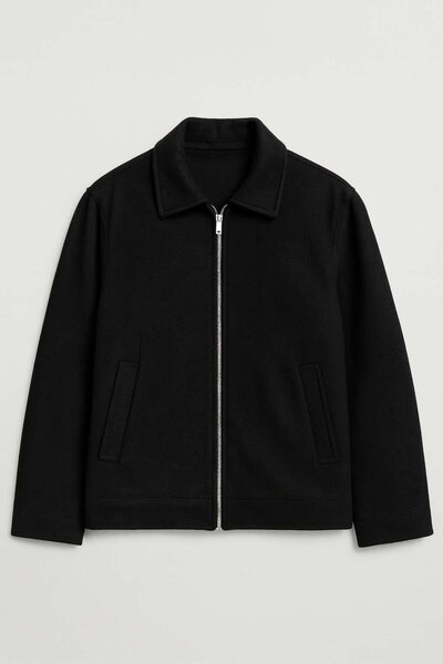 Valiberta Stamped Fabric Fillet Pocket Zippered Men's Jacket - Black