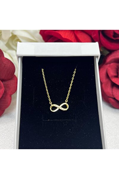 Victoria Zirkon Taşlı Sonsuzluk Kadın Kolyesi 925 Ayar Gümüş Zincirli Altın K...