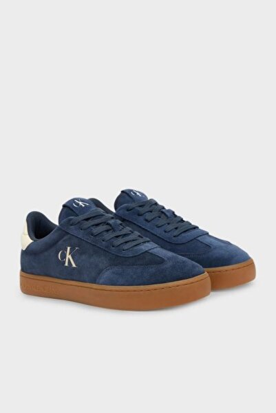 Calvin Klein Erkek %100 Deri Düşük Bilekli CK Logolu Düz Taban Süet Detaylı Lacivert Sneaker YM0YM01300-DW4