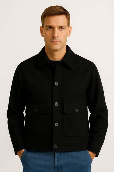 Valiberta Gaspar Stamped Fabric Buttoned Comfortable Fit Men's Jacket - Black