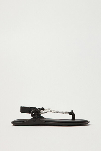 LUTVELIZADE sandale 2504 - Flip Flops cu cristale negre pentru femei sandale