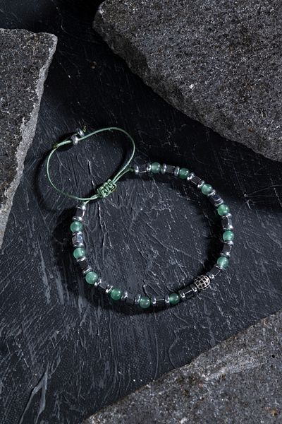 OSMANLI DOĞAL TAŞ Certified Aventurine, Hematite Zircon Apparatus Natural Stone Macrame Bracelet