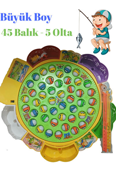 Boratila Toys Büyük Boy Pilli Müzikli 45 Balık 5 Oltalı Balık Tutma Oyunu