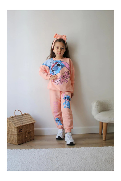 QUEEN KİDS Queenkids Female Child 7878 Team Stitch Salmon