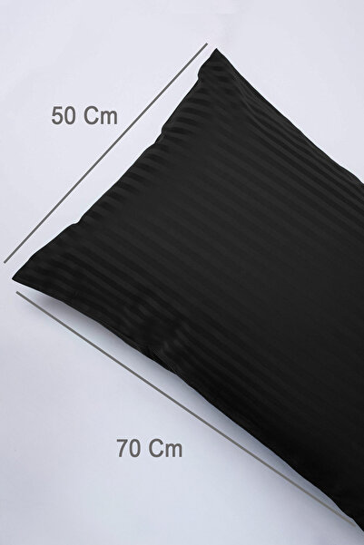 Vionel Home 100% βαμβακερή θήκη μαξιλαριού με ριγέ σατέν 50 x 70 cm - Μαύρο