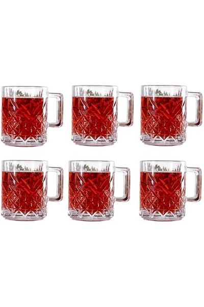 SAQOWARE Premium 6-Piece Crystal Clear Glass Tea Mugs with Handle