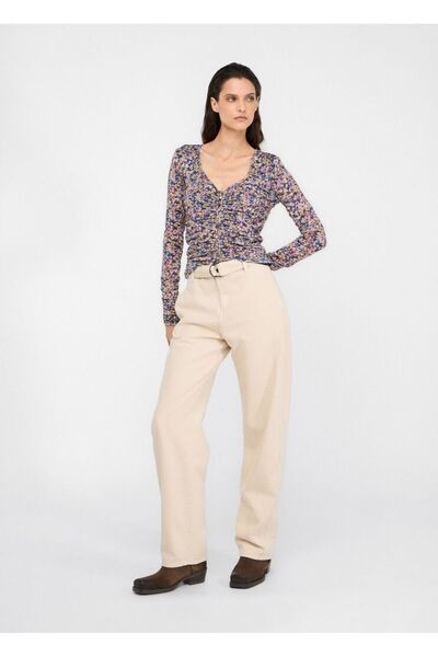 Liu Jo Women's Slim Fit V-Neck Leopard Print Long Sleeve Multi-Color Blouse Mf5081J3821-M9993