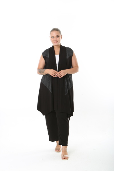 XL Modam Sim Detail Black Lycra Viscose Women's Plus Size Vest