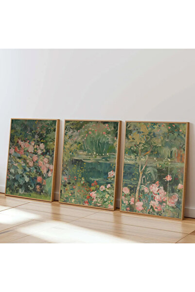 Dekorsiahome 3 Parça Ahşap Çerçeveli Oturma Odası Salon Mutfak Tablo Seti SET...