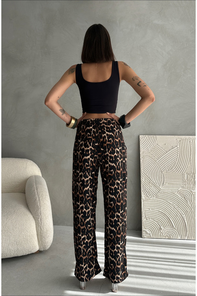 EYYE Leopar Desenli Bürümcük Kumaş Pantolon