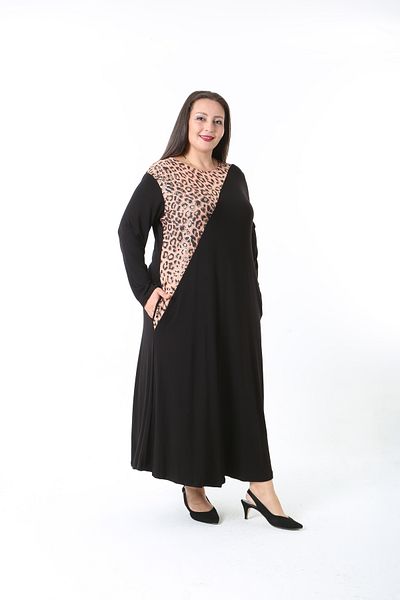 XL Modam Women's Lycra Viscose Black Patterned Plus Size Dress
