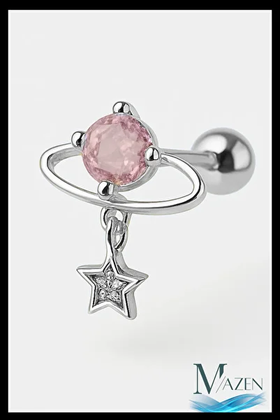 MAZEN Pink Stone Planet and Star Model Steel Tragus Helix Piercing |   Women's Ear Cartilage Accessory