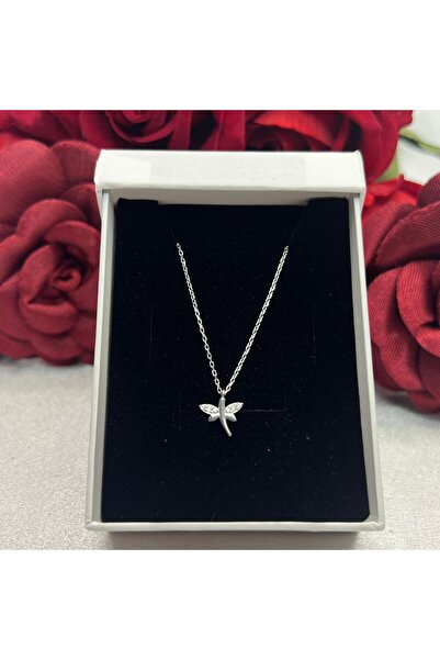 Victoria Zirkon Taşlı Yusufçuk Kadın Kolyesi 925 Ayar Gümüş Zincirli Rodyumlu